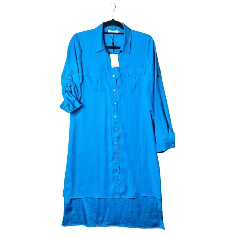 Calvin Klein Dress Womens S Blue Long Sleeve Button Down Long Dress NEW